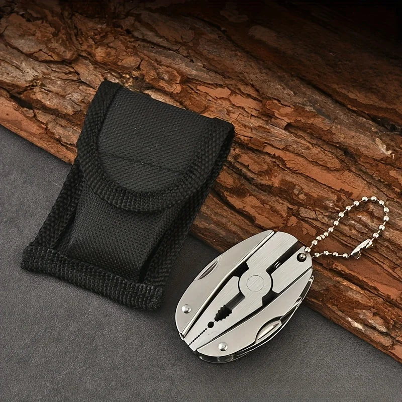 Stainless Steel Multi-Tool Pliers, Folding with Knife & Screwdriver, Portable Keychain