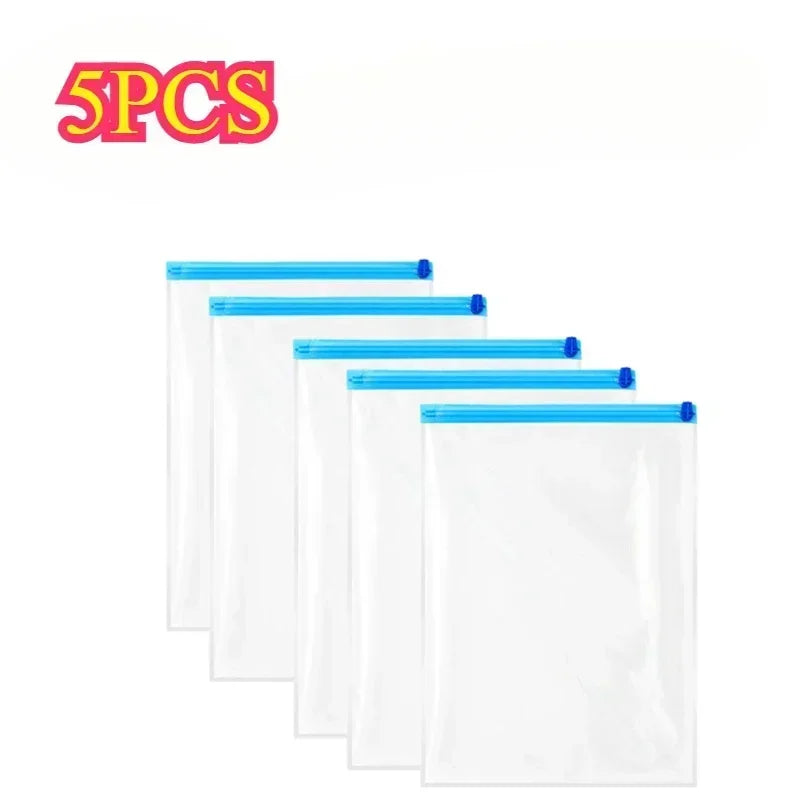 5 Pack Vacuum Compression Bags for Travel-Reusable Space Saving Storage