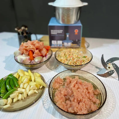 2.0Litre 4 Blades Premium Quality Meat and Vegetable Push Chopper with Stainless Steel Bowl
