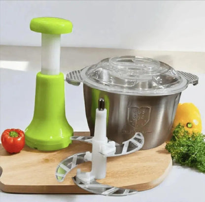 2.0Litre 4 Blades Premium Quality Meat and Vegetable Push Chopper with Stainless Steel Bowl