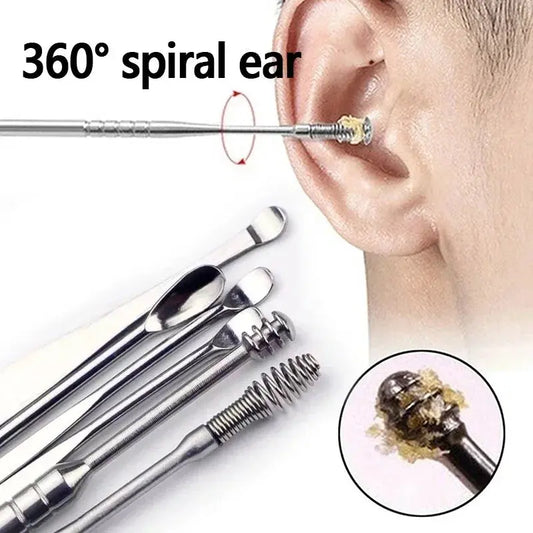 Effective 6Pcs Earwax Cleaning Tool with Spiral Earpick and Ear Curette Homemart