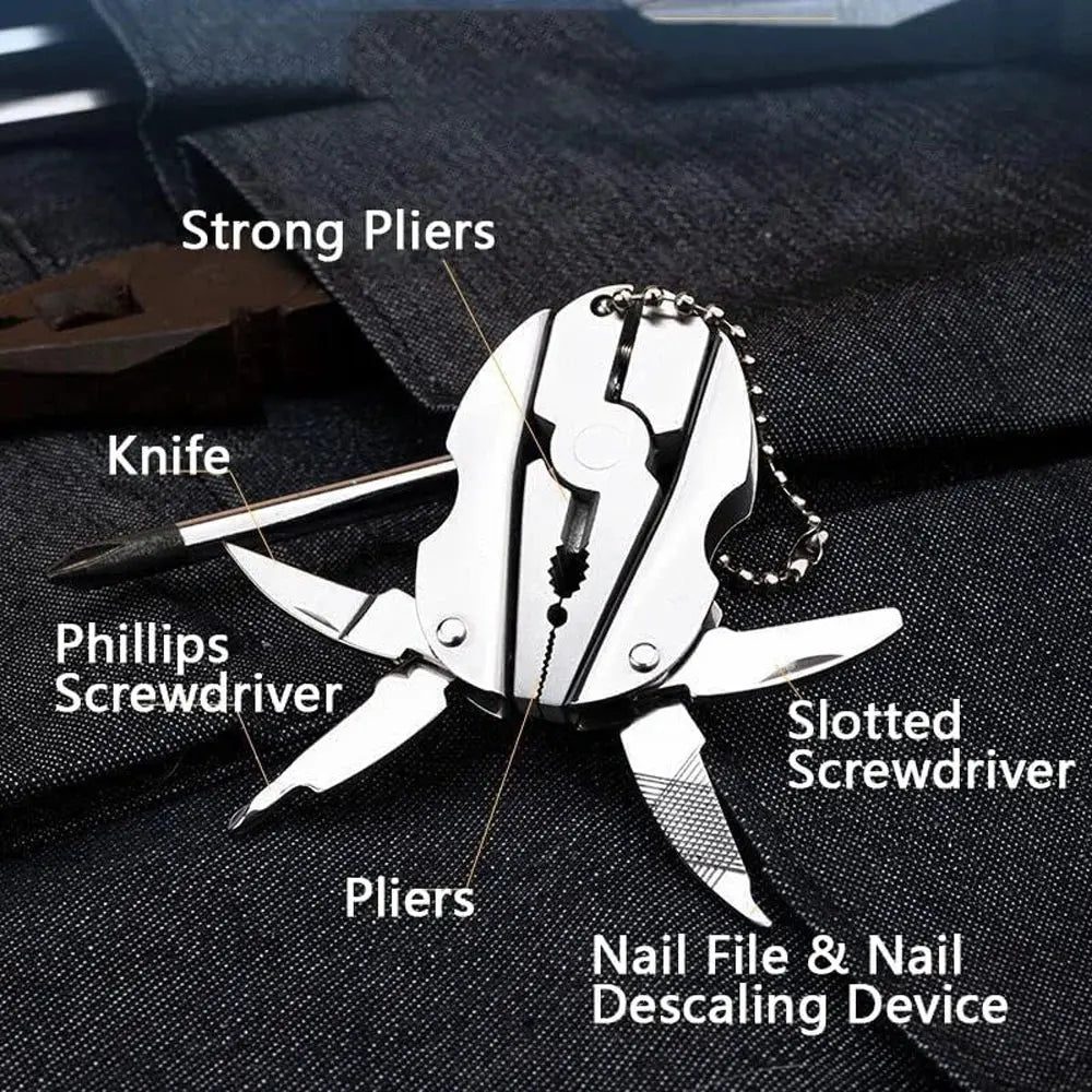 Stainless Steel Multi-Tool Pliers, Folding with Knife & Screwdriver, Portable Keychain Hommart