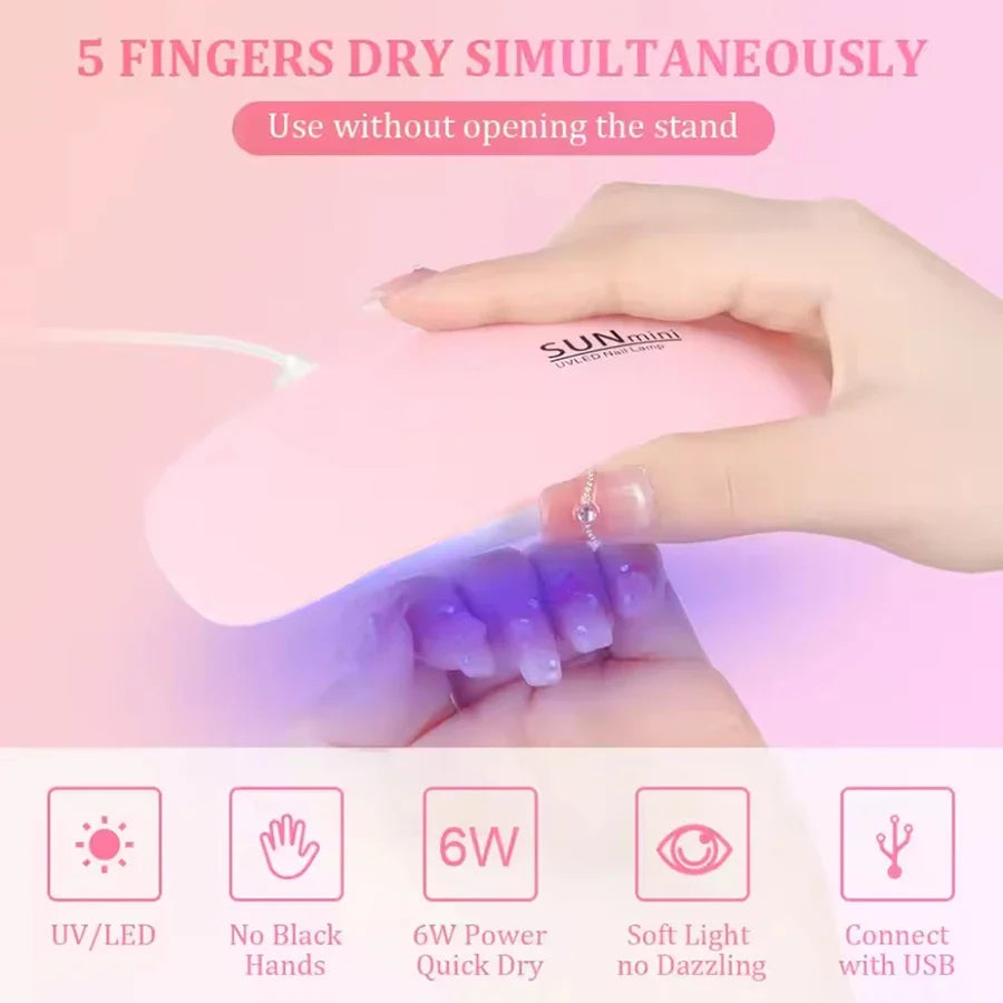 6W Mini Nail Dryer Machine Portable LED UV Manicure Lamp Home Use Nail Lamp