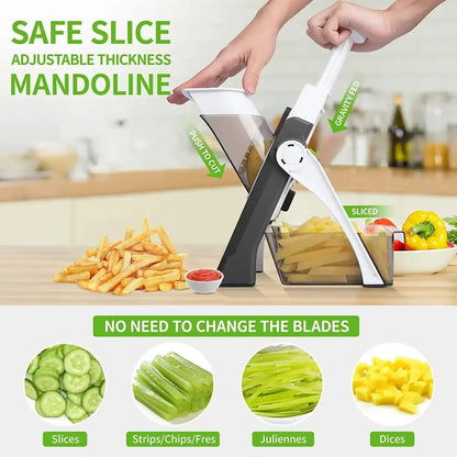 5 In 1 Vegetable Cutter Strip Cutter Adjustable Thickness Multi-Function Vegetable Cutter Safe Kitchen Accessories Gadget Hommart