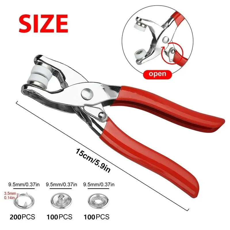 400pcs Prong Rings 9.5mm Buckle Buttons Metal Color Pliers Snap Button