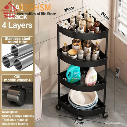 New Stainless Steel 2/3/4/5 Layers Home Organizer Rack Bathroom Corner Shelf With Wheel Bedroom Toiletries Storage Rack Hommart
