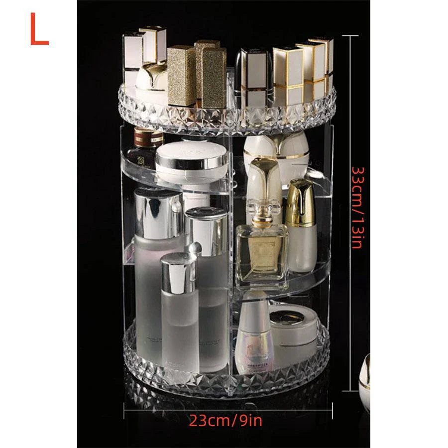 Cosmetic Organiser, 360 degree rotatable adjustable cosmetic storage display case