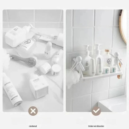Creative Bathroom Storage Shelves Cute White Doll Villain Shelves Shelf Self-adhesive Sticker Hommart
