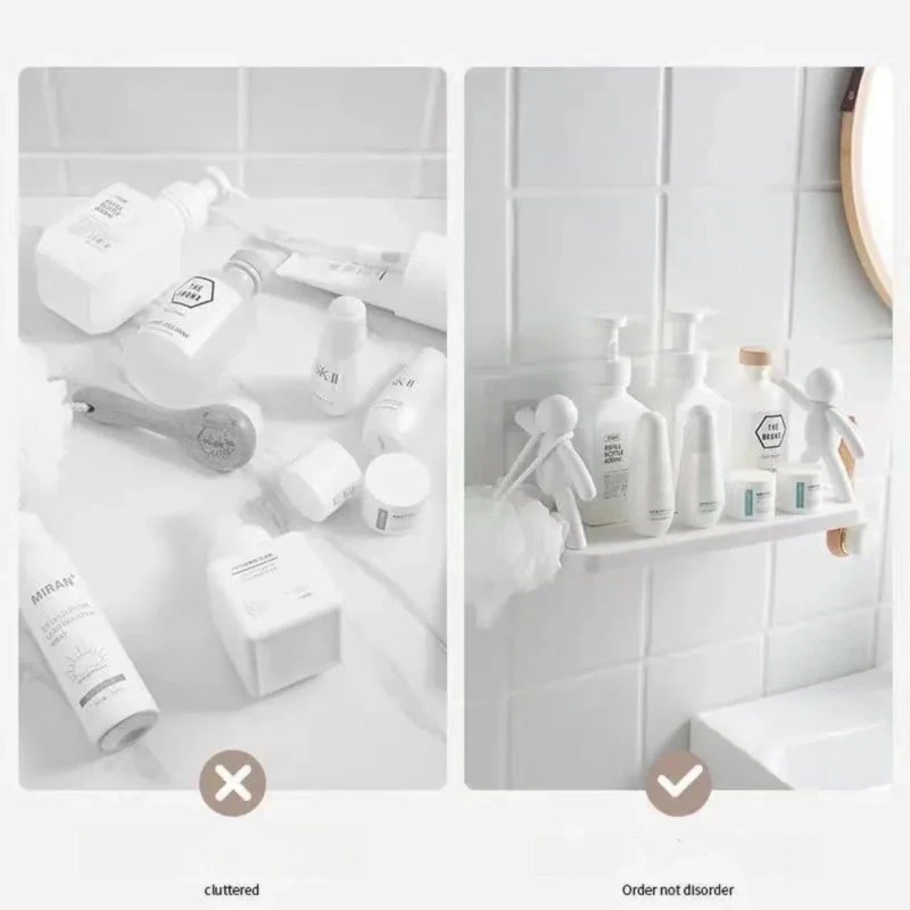 Creative Bathroom Storage Shelves Cute White Doll Villain Shelves Shelf Self-adhesive Sticker