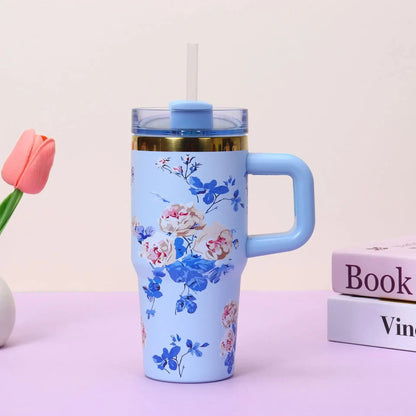 Stainless Steel Insulated Travel Tumbler with Handle Straw Lid & Cold Retention Hommart