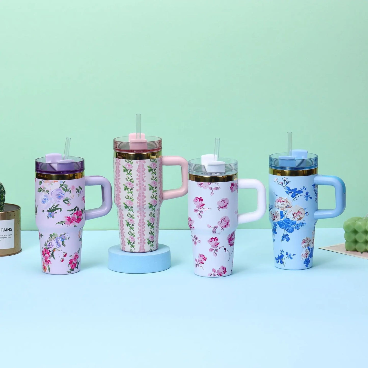 Stainless Steel Insulated Travel Tumbler with Handle Straw Lid & Cold Retention