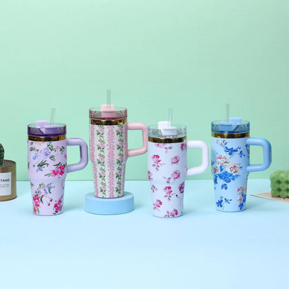 Stainless Steel Insulated Travel Tumbler with Handle Straw Lid & Cold Retention