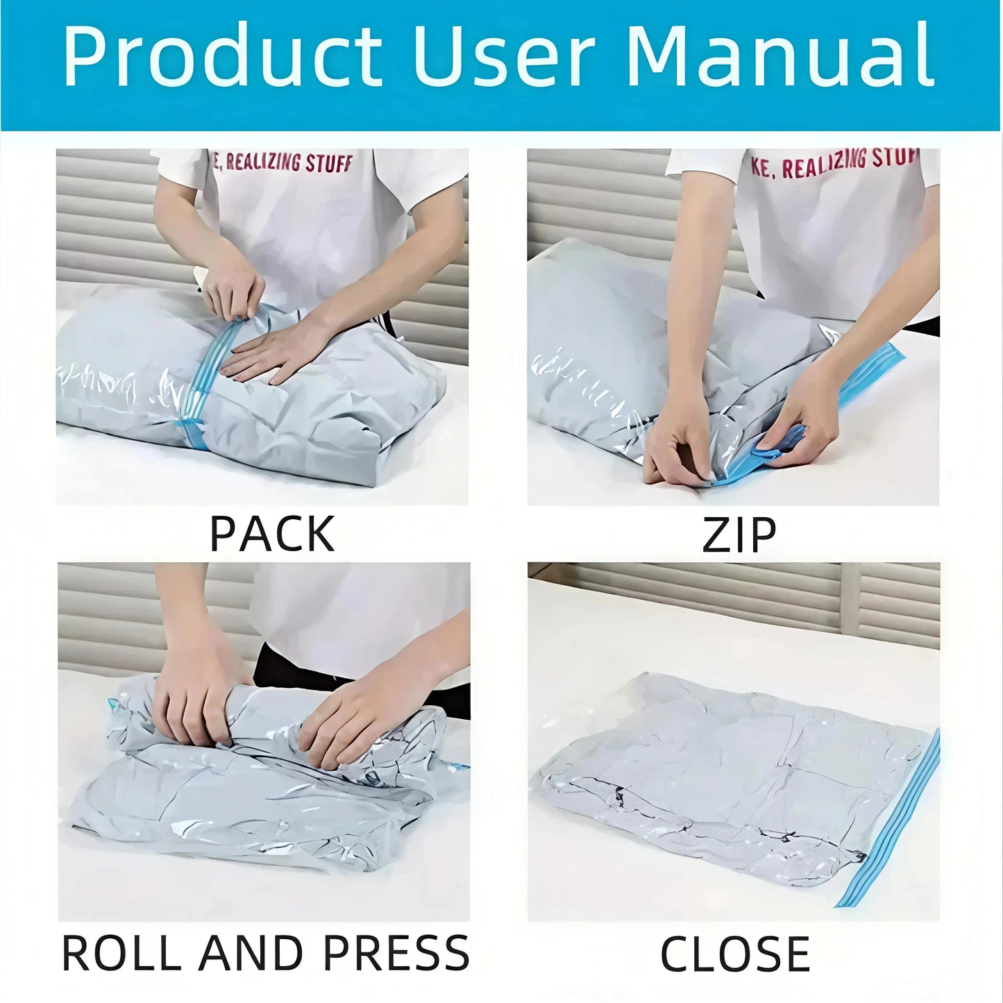 5 Pack Vacuum Compression Bags for Travel-Reusable Space Saving Storage Hommart