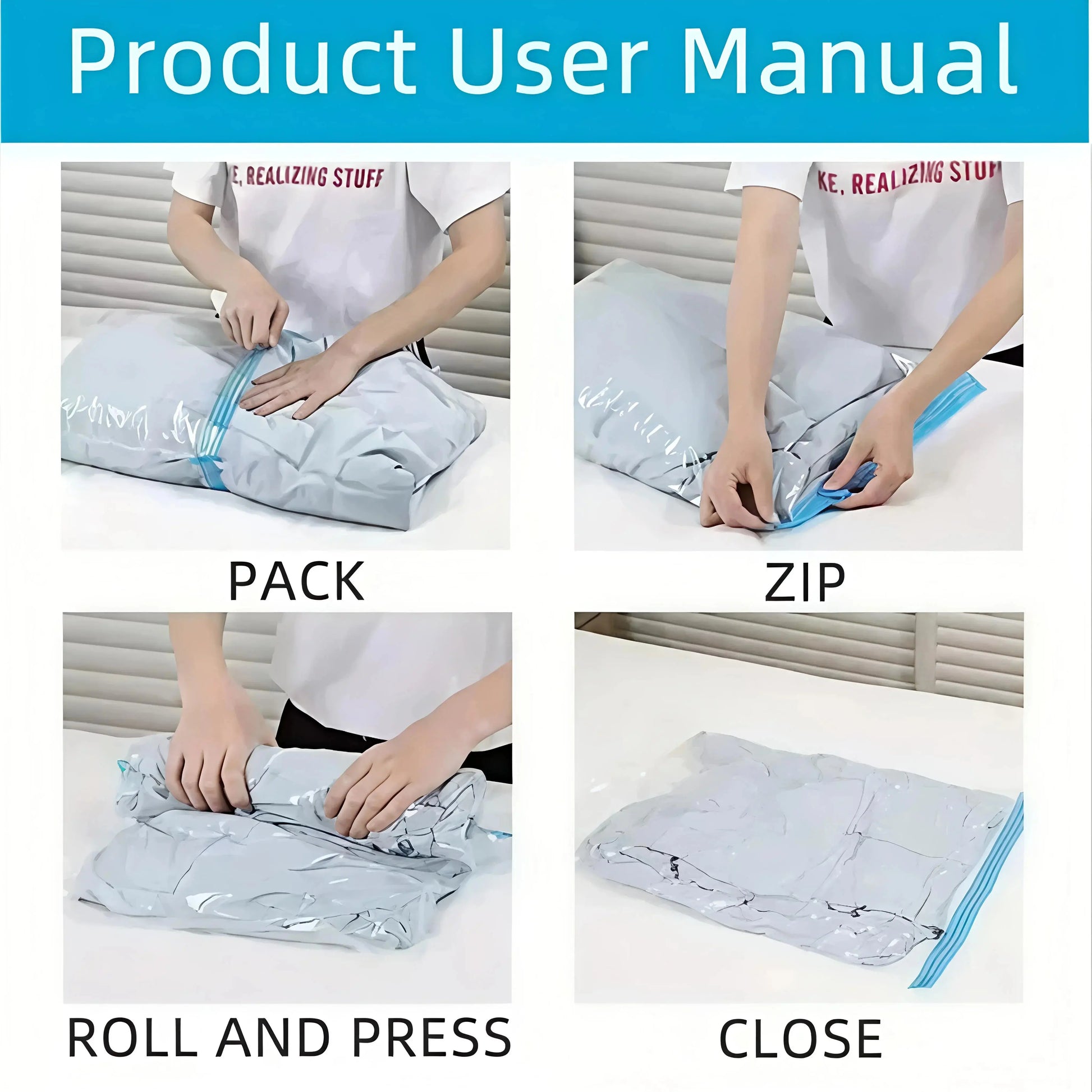 5 Pack Vacuum Compression Bags for Travel-Reusable Space Saving Storage Hommart