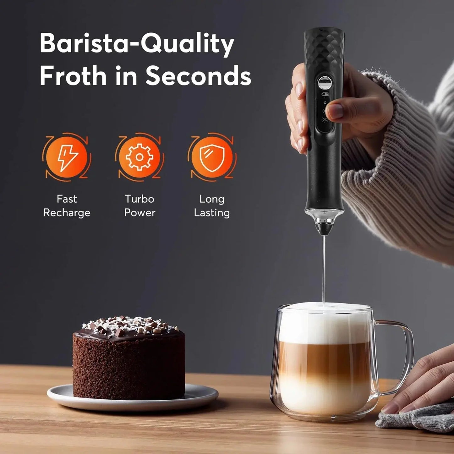 Milk Frother Wand Coffee Frother Handheld Foam Maker For Latte Rechargeable Electric Milk Hommart