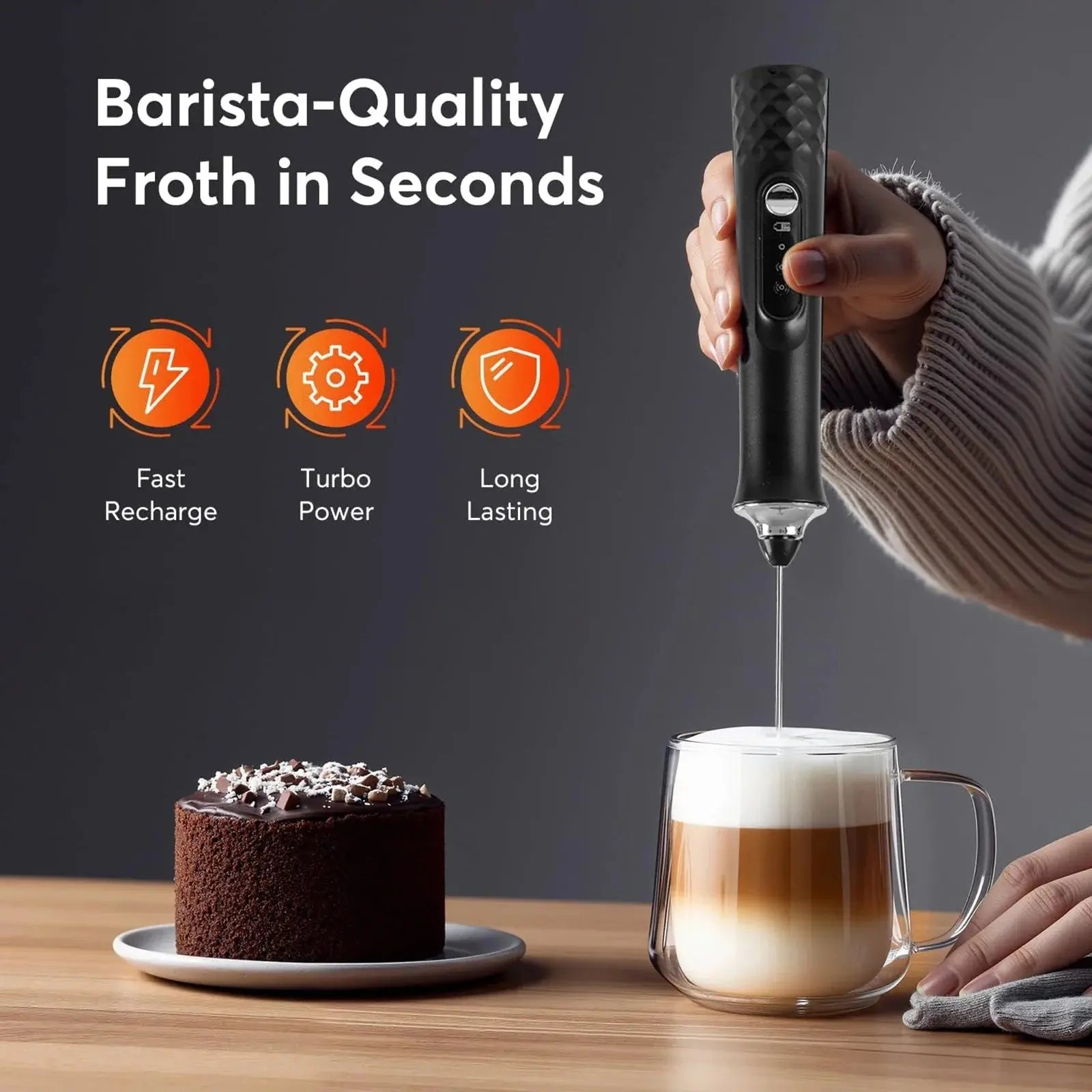 Milk Frother Wand Coffee Frother Handheld Foam Maker For Latte Rechargeable Electric Milk Hommart