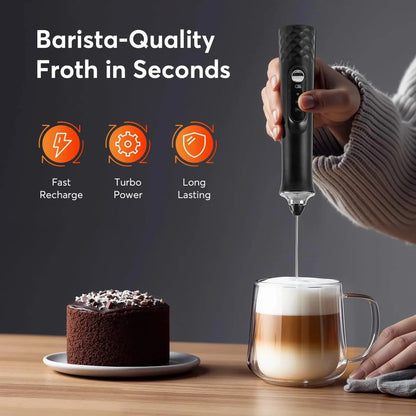 Milk Frother Wand Coffee Frother Handheld Foam Maker For Latte Rechargeable Electric Milk Hommart