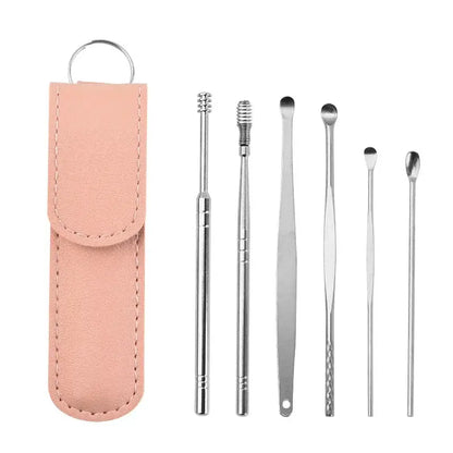 Effective 6Pcs Earwax Cleaning Tool with Spiral Earpick and Ear Curette Homemart