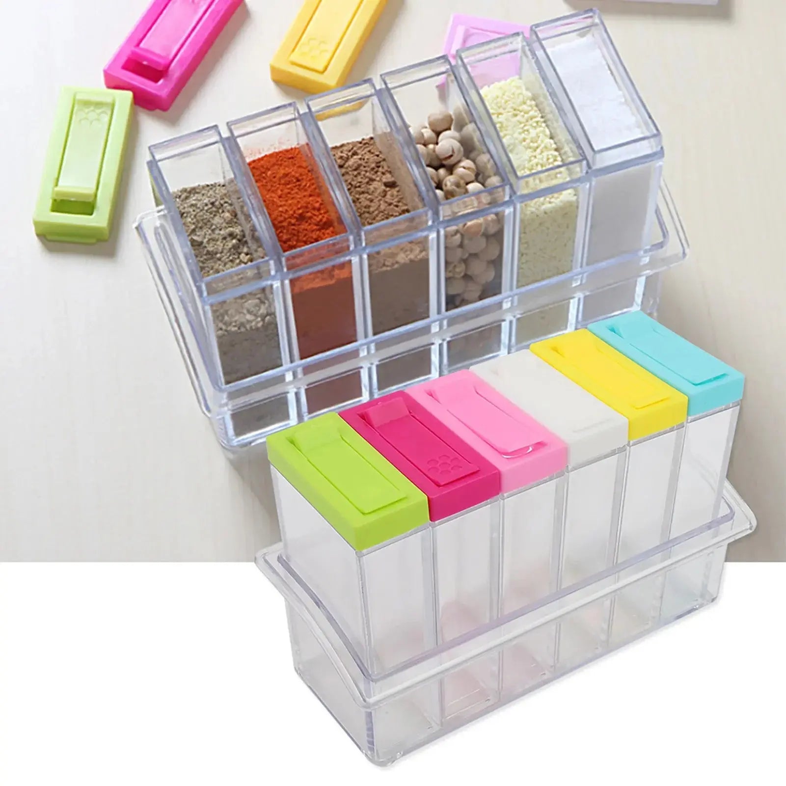 Household Transparent Plastic Seasoning Bottles Jars 6 Boxes Set Hommart