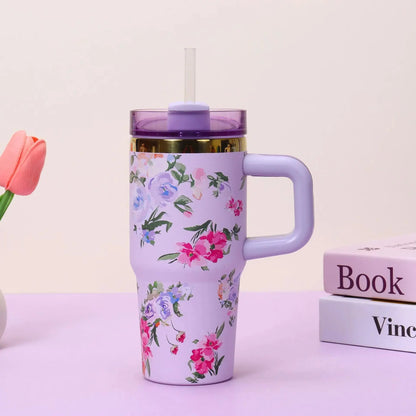 Stainless Steel Insulated Travel Tumbler with Handle Straw Lid & Cold Retention Hommart