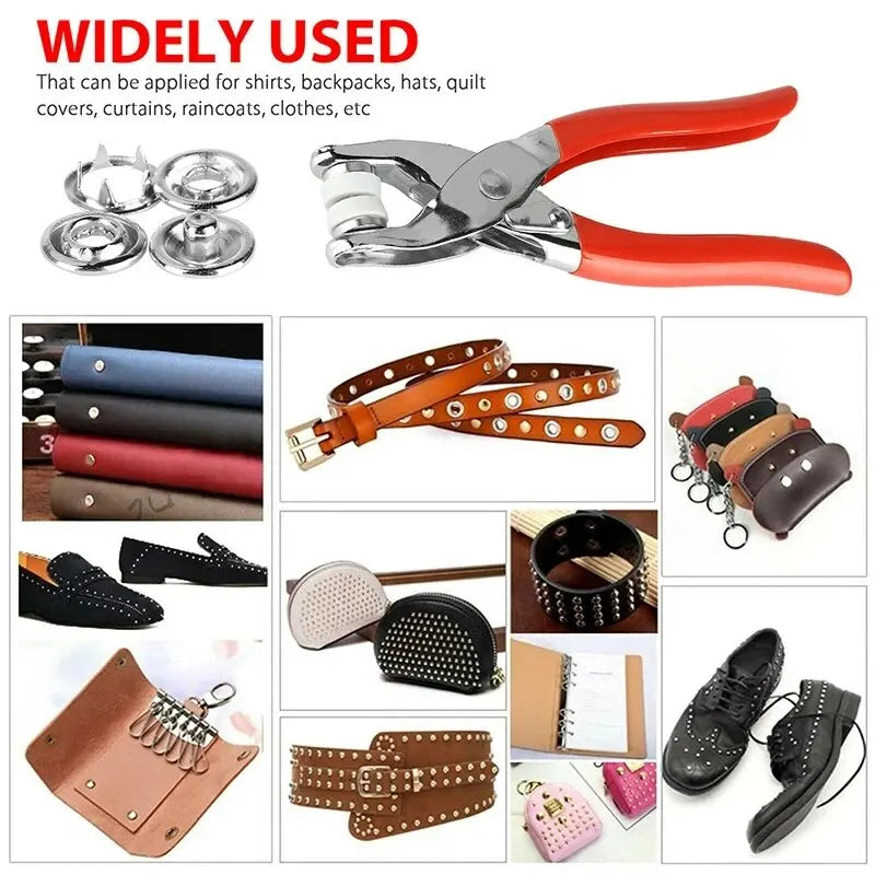 400pcs Prong Rings 9.5mm Buckle Buttons Metal Color Pliers Snap Button
