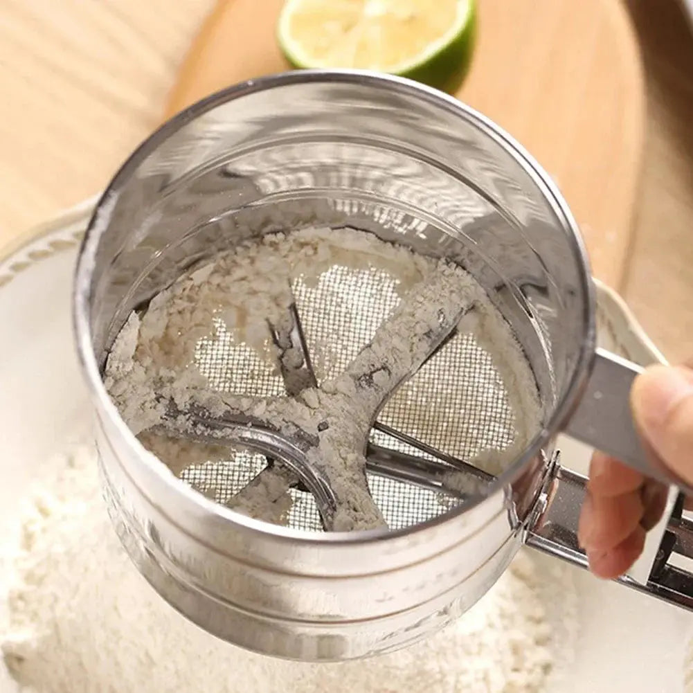Stainless Steel Flour Sifter For Baking Powder Sugar Shaker With Hand Press Design Hommart