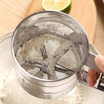 Stainless Steel Flour Sifter For Baking Powder Sugar Shaker With Hand Press Design Hommart