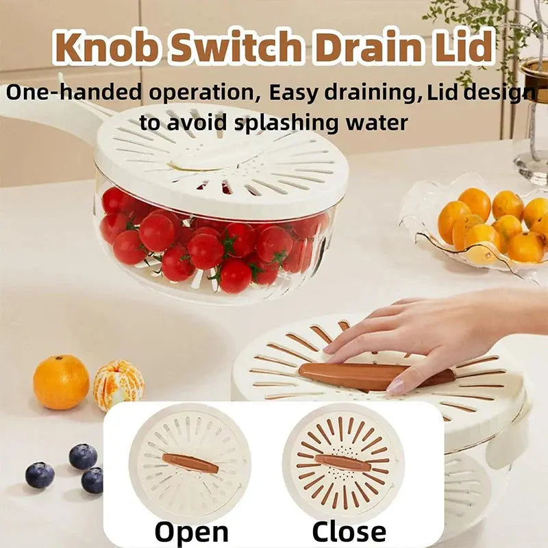 2-in-1 Rinse & Drain Bowl with Lid – Multi-Purpose Food Prep & Storage Container Hommart