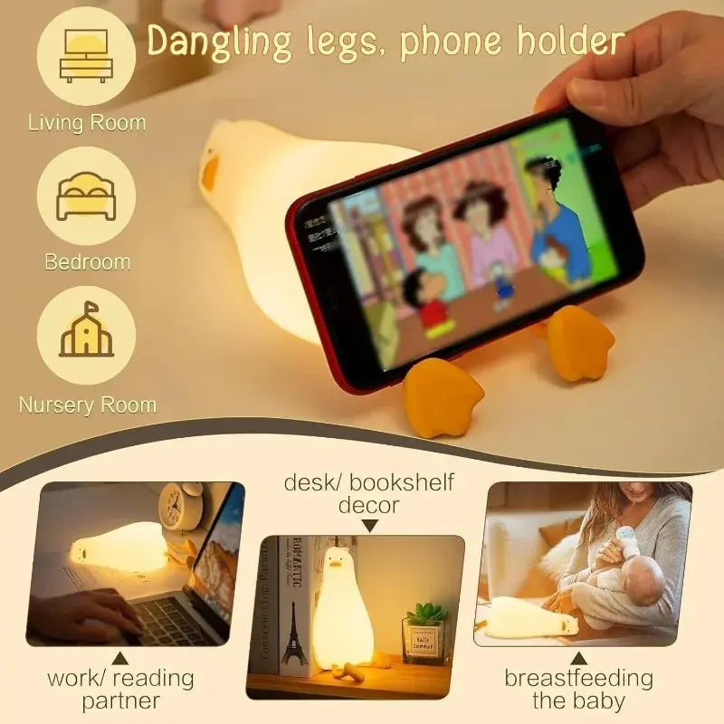 LED Duck Night Light Rechargeable Touch Silicone Cartoon Clap Hommart