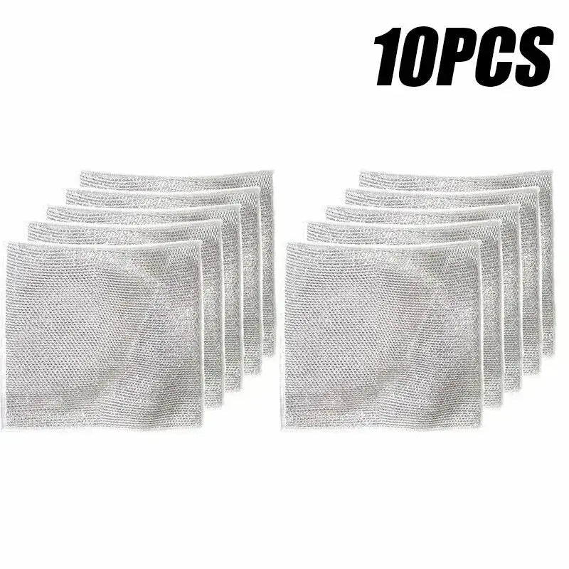 10 Pcs Magic Cleaning Cloth Double-sided Metal Steel Wire Rags Hommart