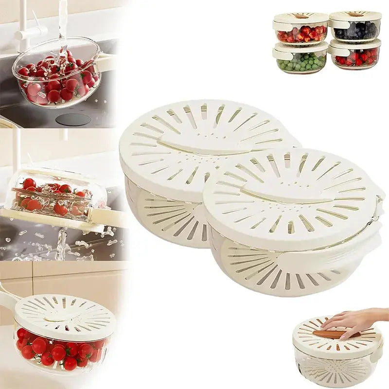 2-in-1 Rinse & Drain Bowl with Lid – Multi-Purpose Food Prep & Storage Container Hommart