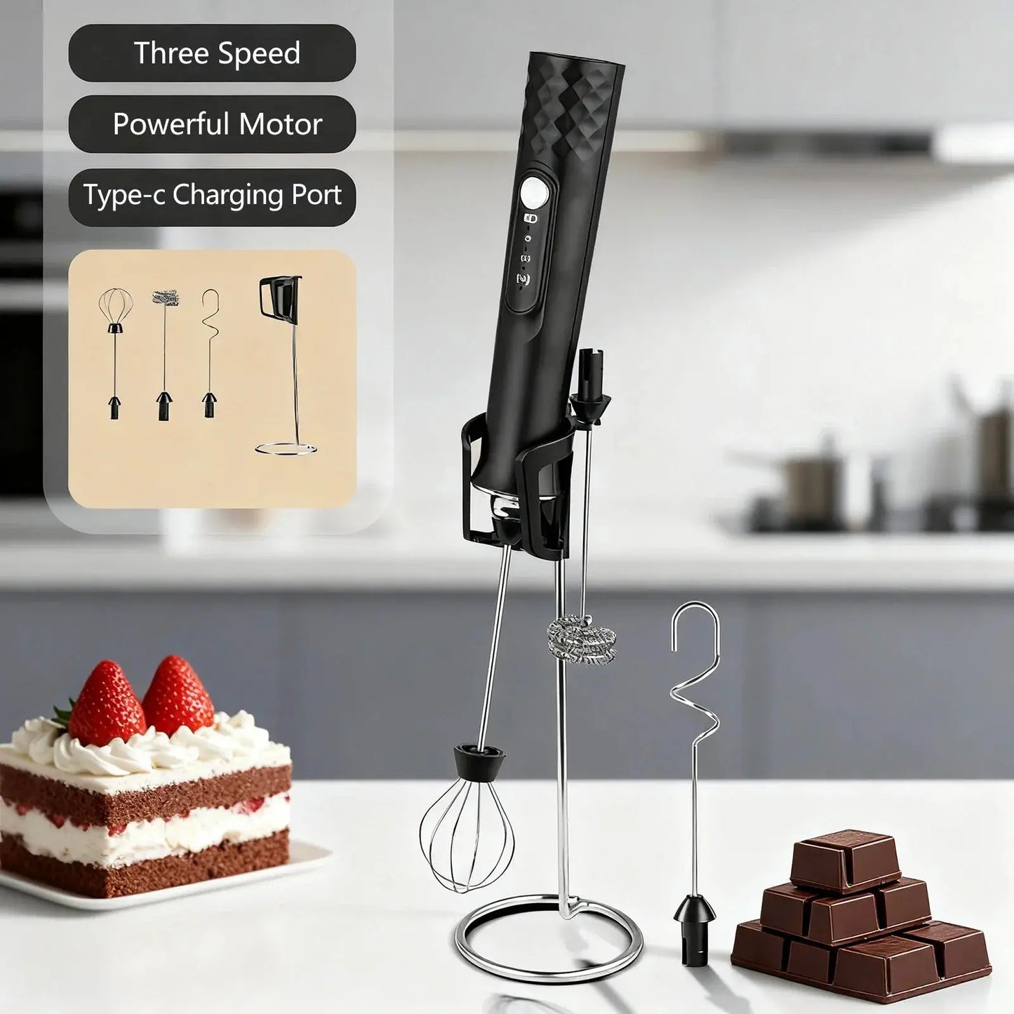 Milk Frother Wand Coffee Frother Handheld Foam Maker For Latte Rechargeable Electric Milk Hommart