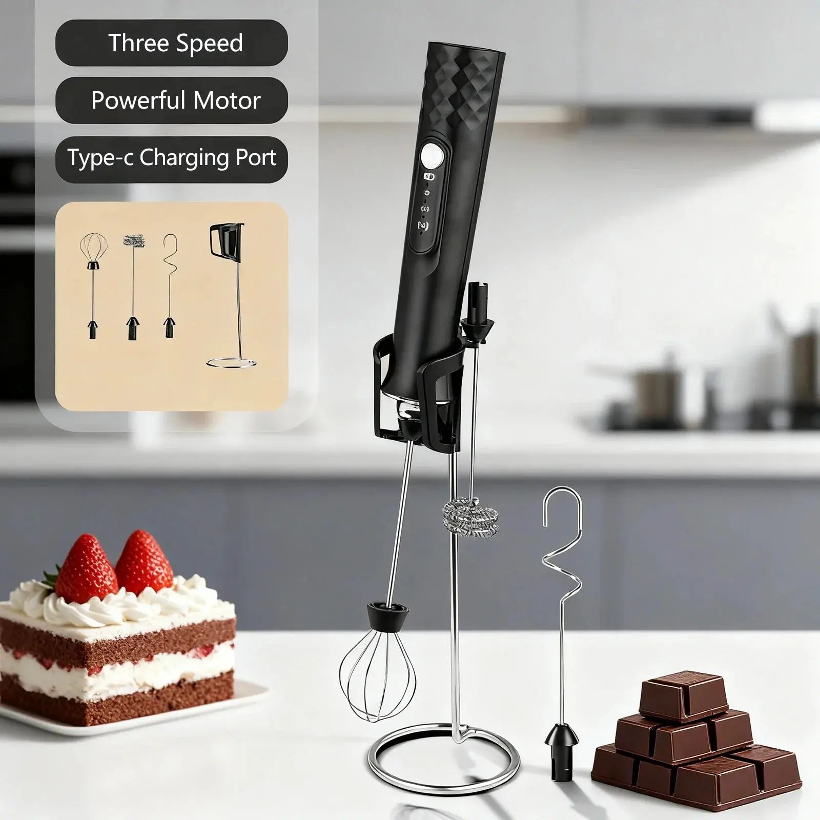 Milk Frother Wand Coffee Frother Handheld Foam Maker For Latte Rechargeable Electric Milk Hommart