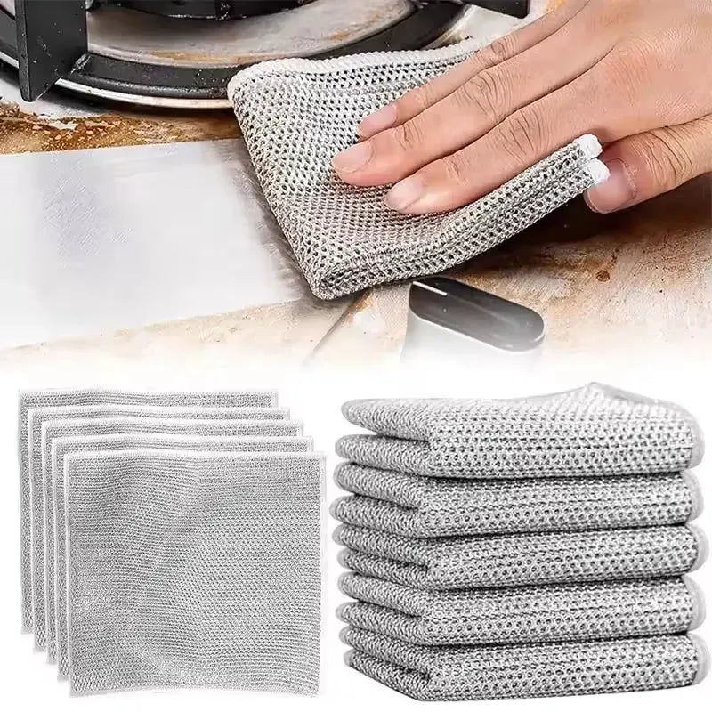 10 Pcs Magic Cleaning Cloth Double-sided Metal Steel Wire Rags Hommart