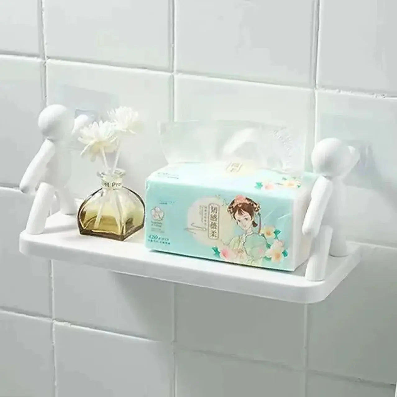 Creative Bathroom Storage Shelves Cute White Doll Villain Shelves Shelf Self-adhesive Sticker Hommart