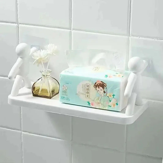 Creative Bathroom Storage Shelves Cute White Doll Villain Shelves Shelf Self-adhesive Sticker Hommart
