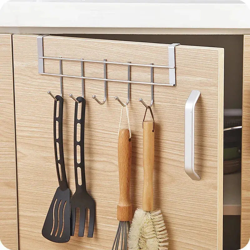 Stainless Multifunctional Towel Hanger Steel Door Hook Punch Free Storage Holder Hommart