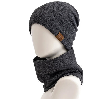 New Style Fashion Men Knitted Hat Plush Fur Warm Lining Set Male