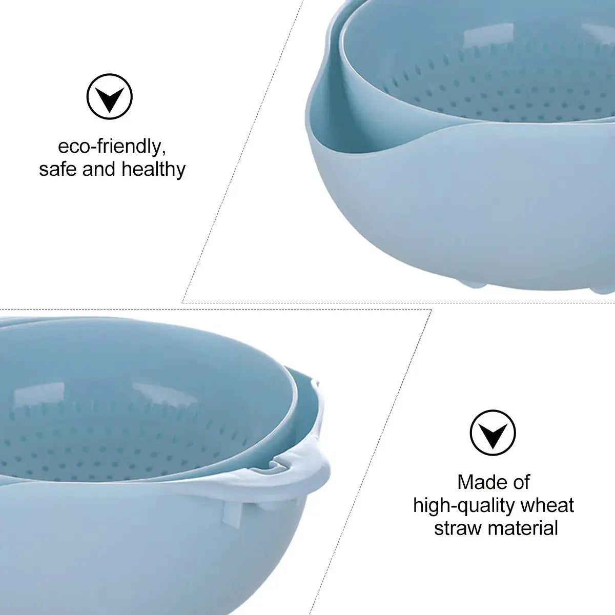 1Pcs Eco-Friendly Wheat Straw Double-Layer Colander Drain Basket Hommart
