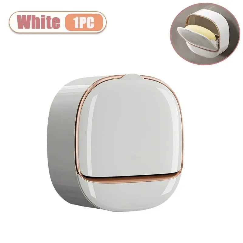 Wall Mount Soap Box No Drill Bathroom Drainage Container with Tray