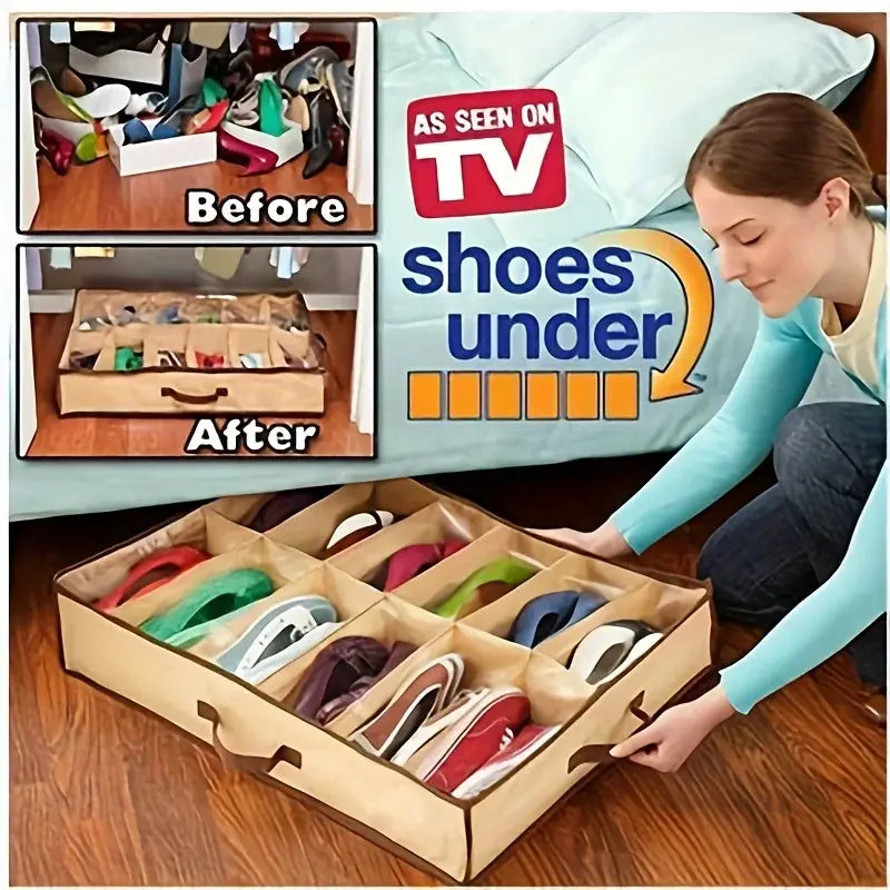 12-Grid Transparent Shoe Organizer Hommart