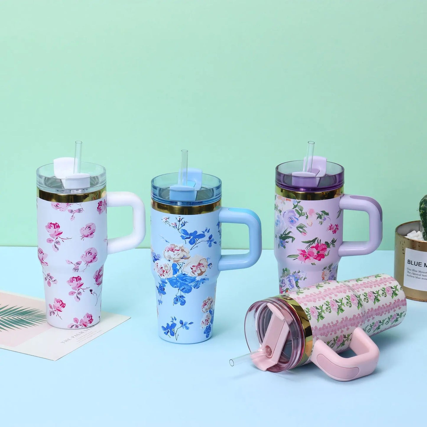 Stainless Steel Insulated Travel Tumbler with Handle Straw Lid & Cold Retention