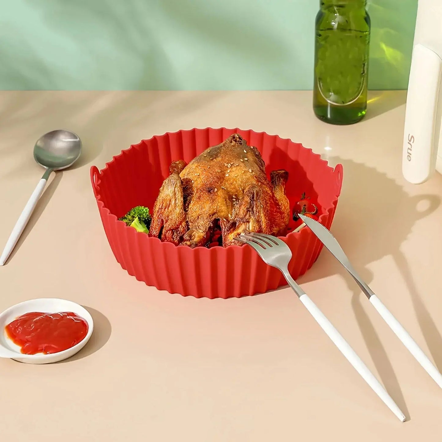 Silicone Air Fryer Baking Tray Circular Foldable Food Grade High Temperature Resistant and Easy to Clean Oven Mat Hommart