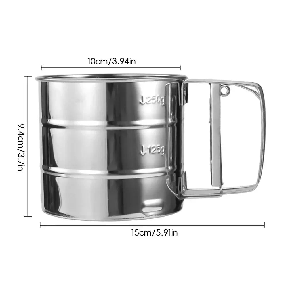 Stainless Steel Flour Sifter For Baking Powder Sugar Shaker With Hand Press Design Hommart