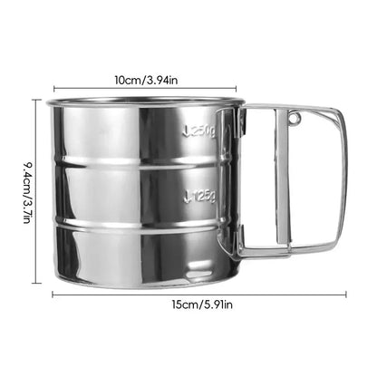 Stainless Steel Flour Sifter For Baking Powder Sugar Shaker With Hand Press Design Hommart