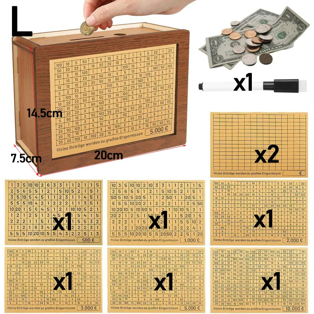 Euro Money Box Piggy Bank Wood Money Bank Reusable Money Box