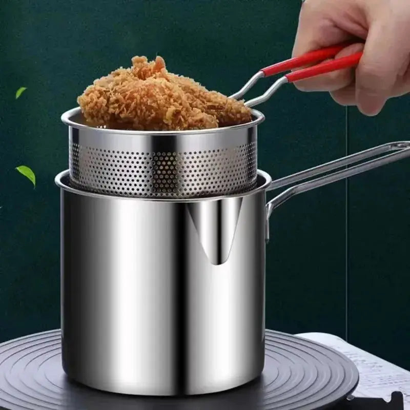 1200ml Small Stainless Steel Deep Fryer Pot with Long Handle Hommart
