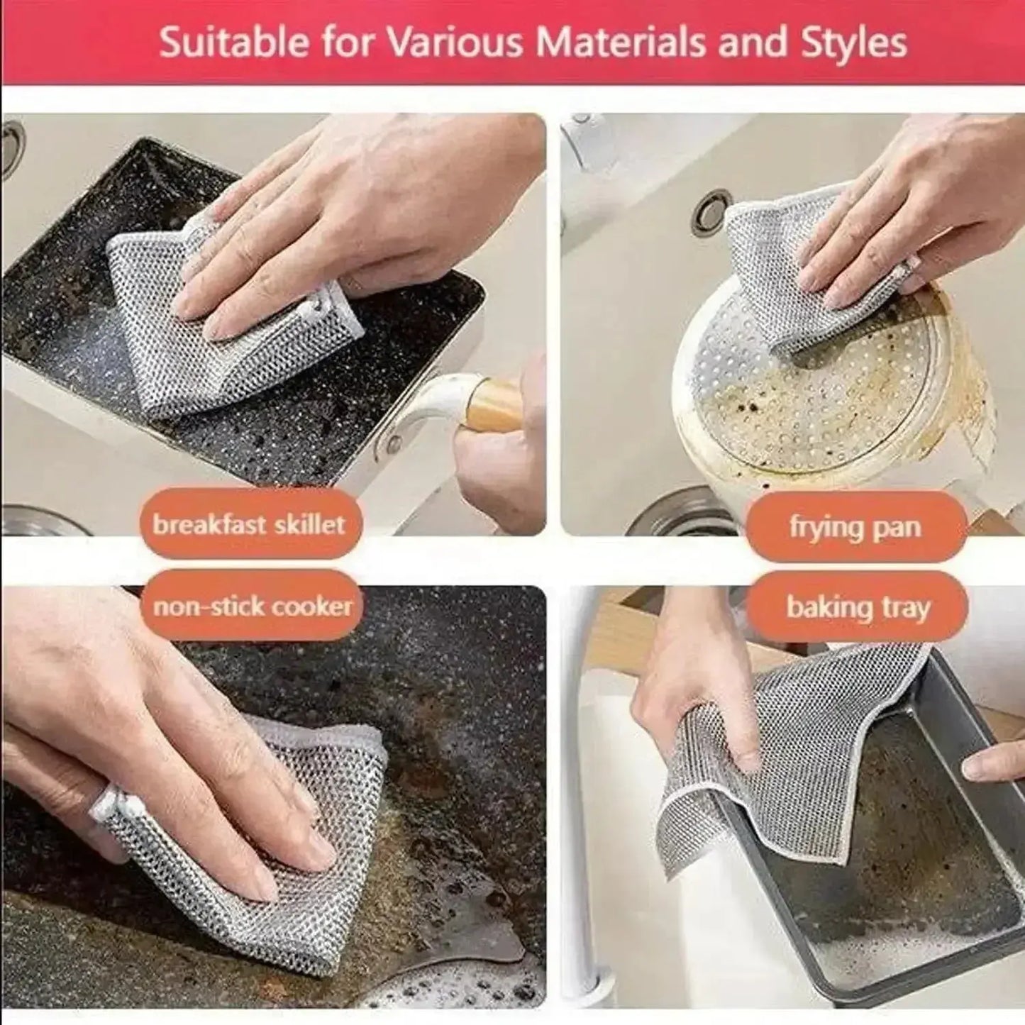10 Pcs Magic Cleaning Cloth Double-sided Metal Steel Wire Rags Hommart