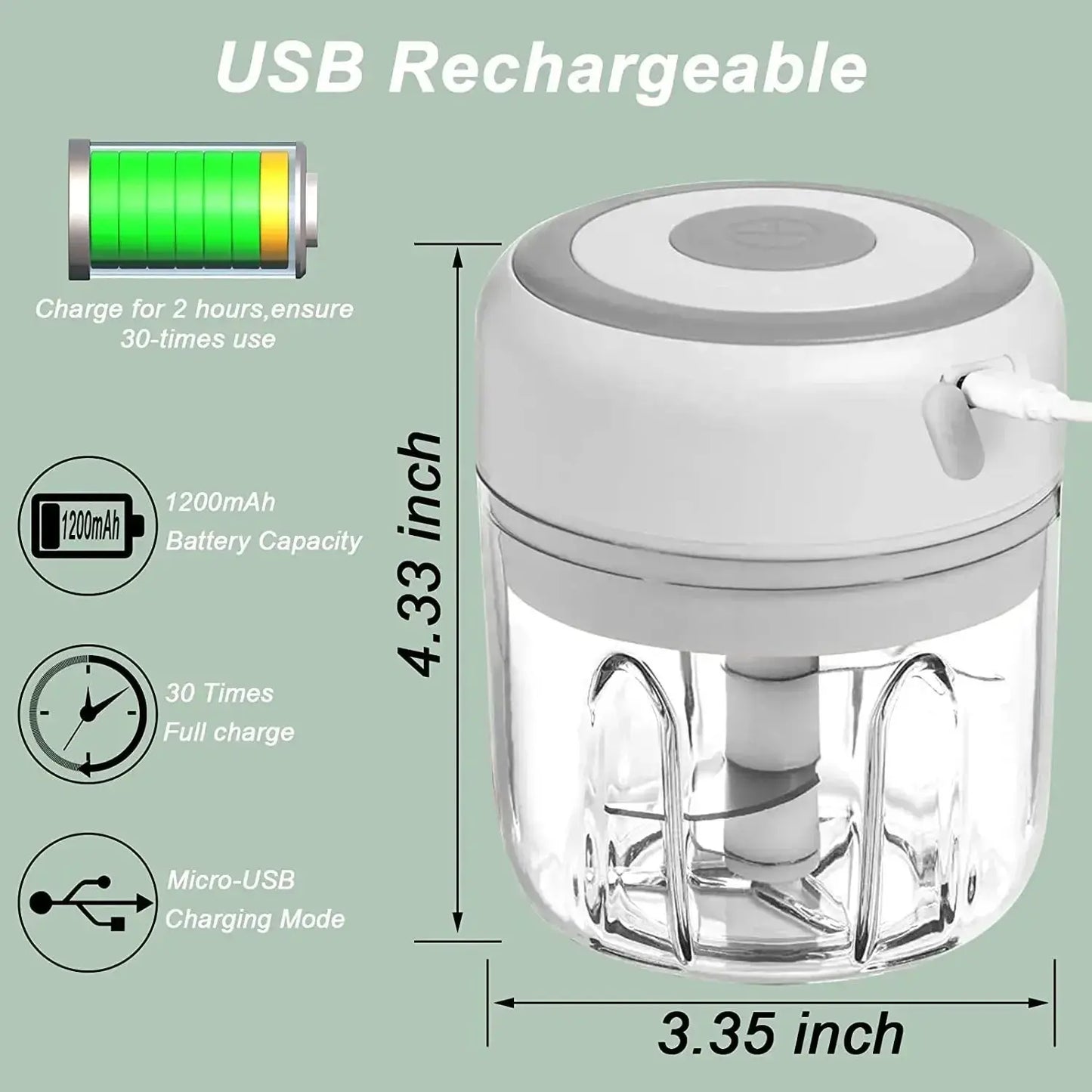 Electric Mini Garlic Chopper, 250ML Food Chopper Garlic Mincer USB, Hommart