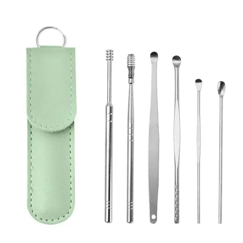 Effective 6Pcs Earwax Cleaning Tool with Spiral Earpick and Ear Curette Homemart